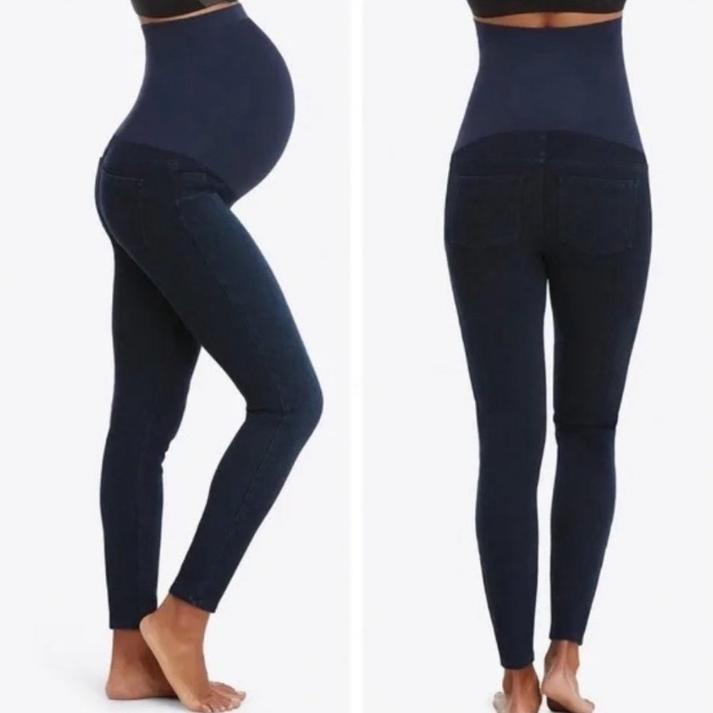 Spanx Mama Ankle Dark Blue Maternity Jeanish Leggings L